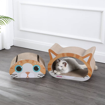 Opal Modern Cardboard Happy Cat Head 2-In-1 Cat Cave Scratcher