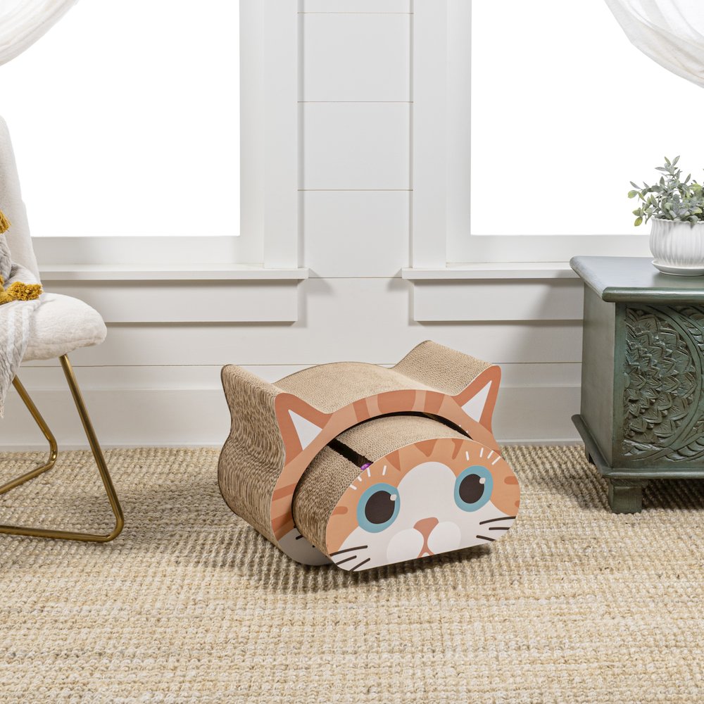 Opal Modern Cardboard Happy Cat Head 2-In-1 Cat Cave Scratcher