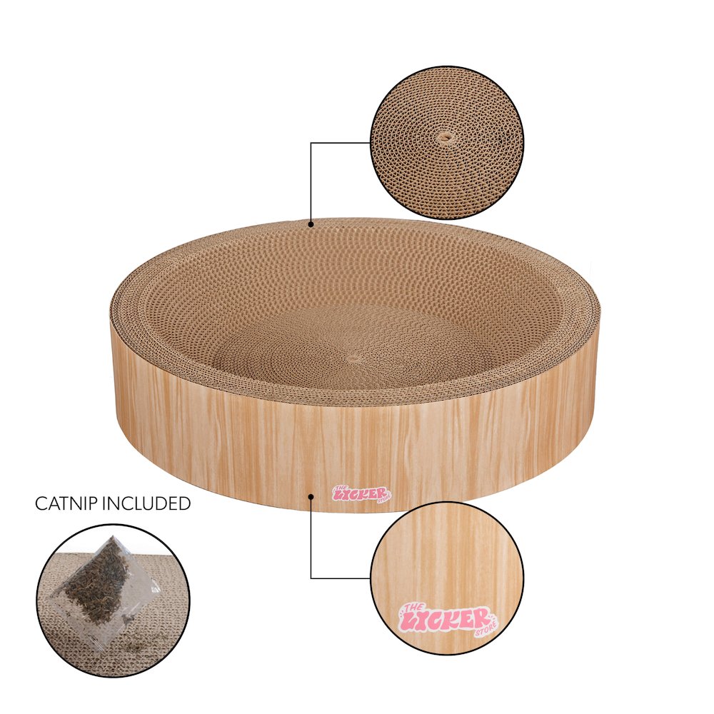 Daisy Cardboard Bowl Cat Scratcher with Catnip, Oak Wood Finish (Set of 2)
