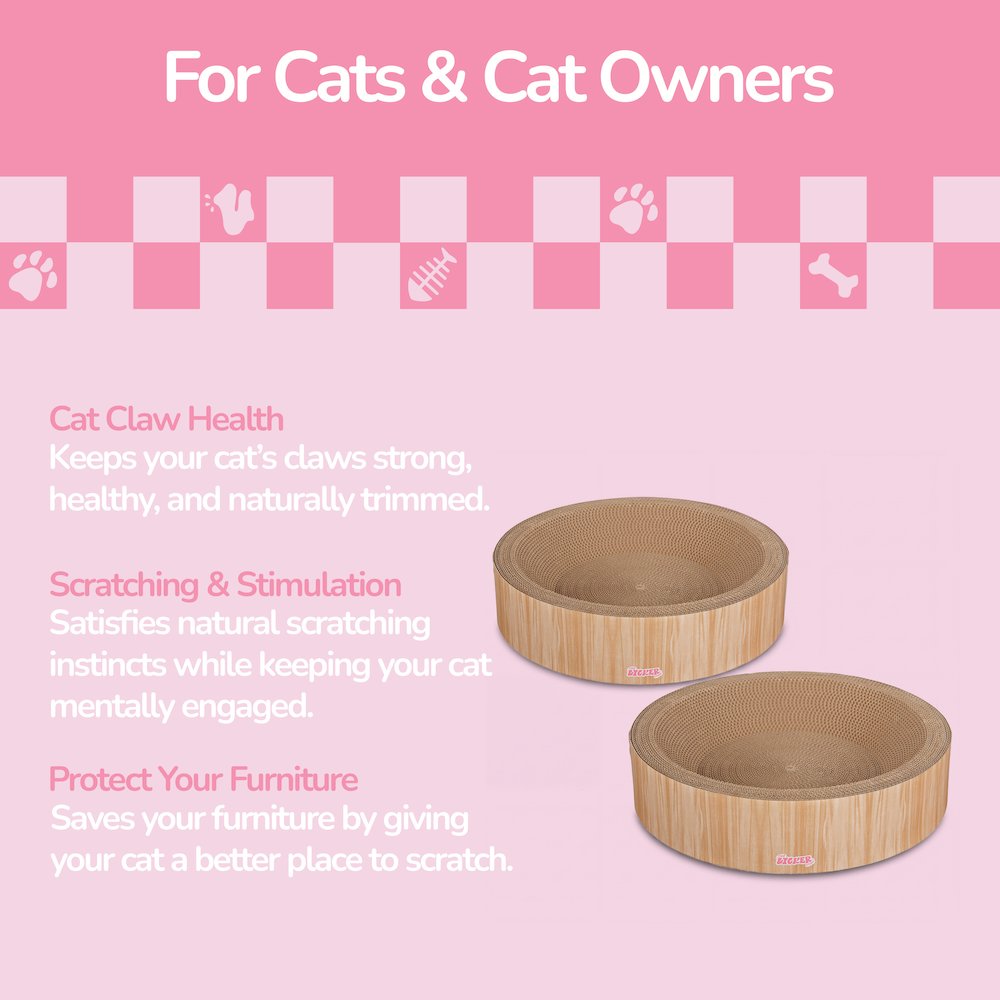 Daisy Cardboard Bowl Cat Scratcher with Catnip, Oak Wood Finish (Set of 2)