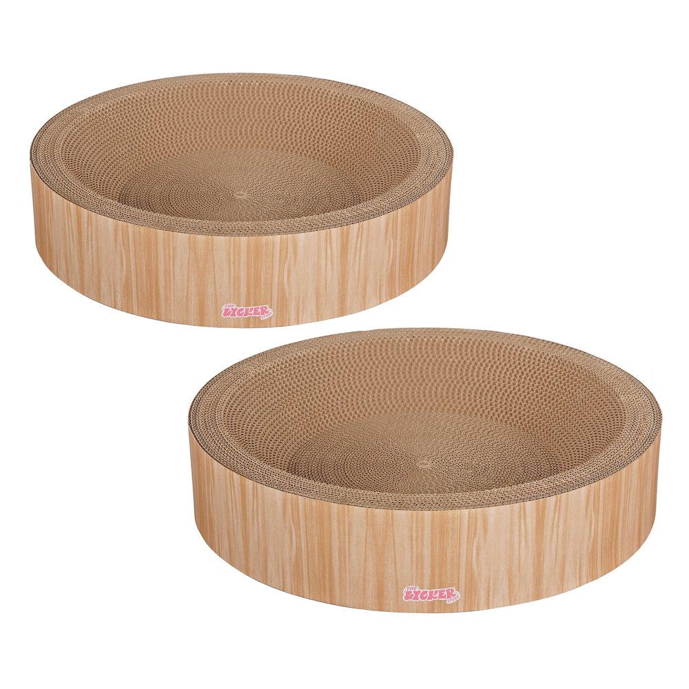 Daisy Cardboard Bowl Cat Scratcher with Catnip, Oak Wood Finish (Set of 2)
