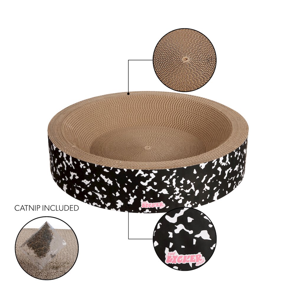 Daisy Modern Cardboard Bowl Cat Scratcher with Catnip, Black/White (Set of 2)