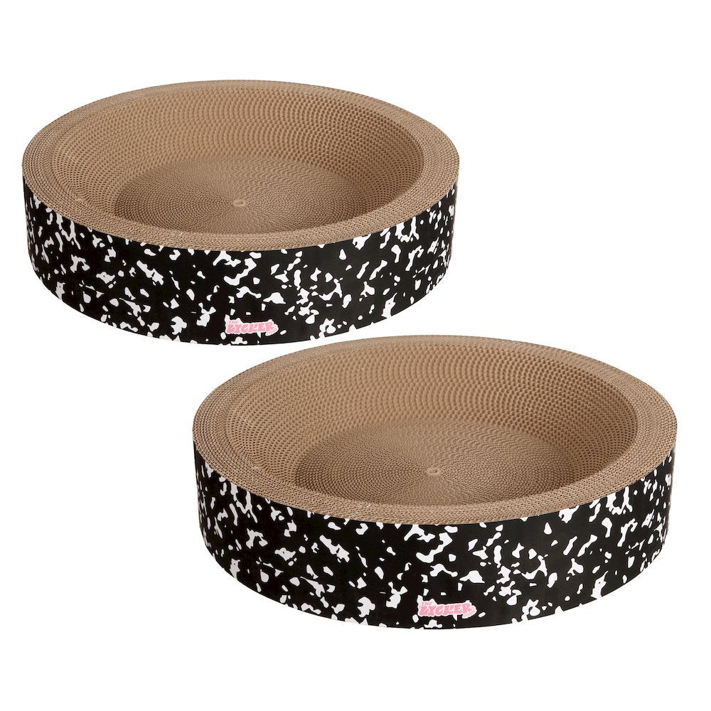Daisy Modern Cardboard Bowl Cat Scratcher with Catnip, Black/White (Set of 2)