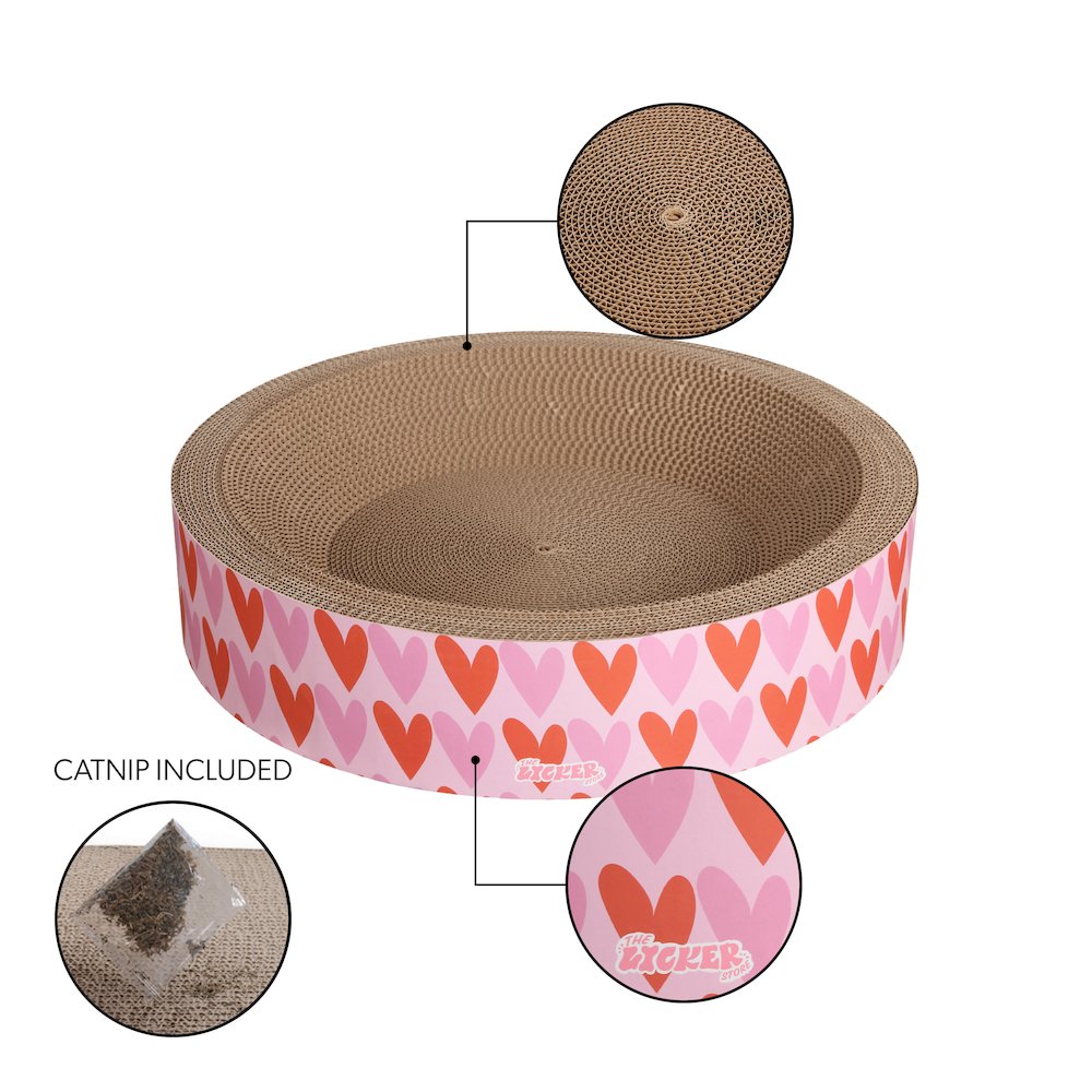 Daisy Modern Cardboard Bowl Cat Scratcher with Catnip, Pink/Red (Set of 2)