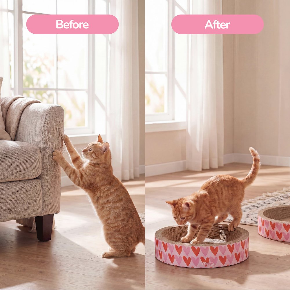 Daisy Modern Cardboard Bowl Cat Scratcher with Catnip, Pink/Red (Set of 2)
