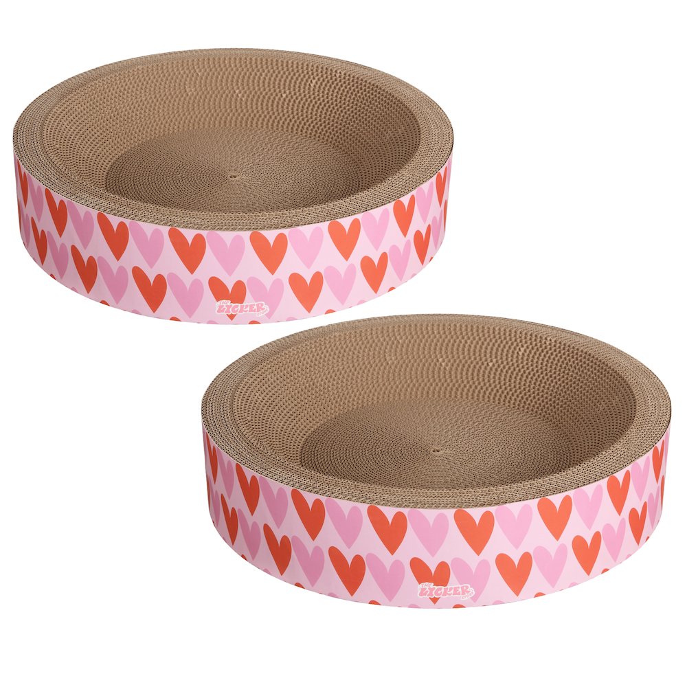 Daisy Modern Cardboard Bowl Cat Scratcher with Catnip, Pink/Red (Set of 2)