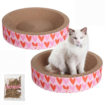Daisy Modern Cardboard Bowl Cat Scratcher with Catnip, Pink/Red (Set of 2)