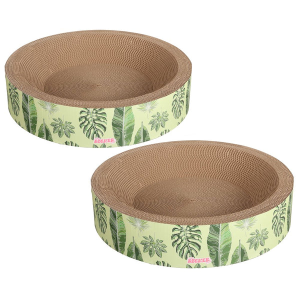 Daisy Modern Cardboard Bowl Cat Scratcher with Catnip, Mint/Green (Set of 2)