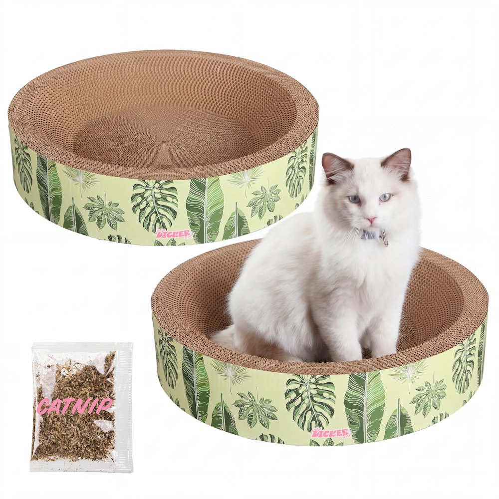 Daisy Modern Cardboard Bowl Cat Scratcher with Catnip, Mint/Green (Set of 2)