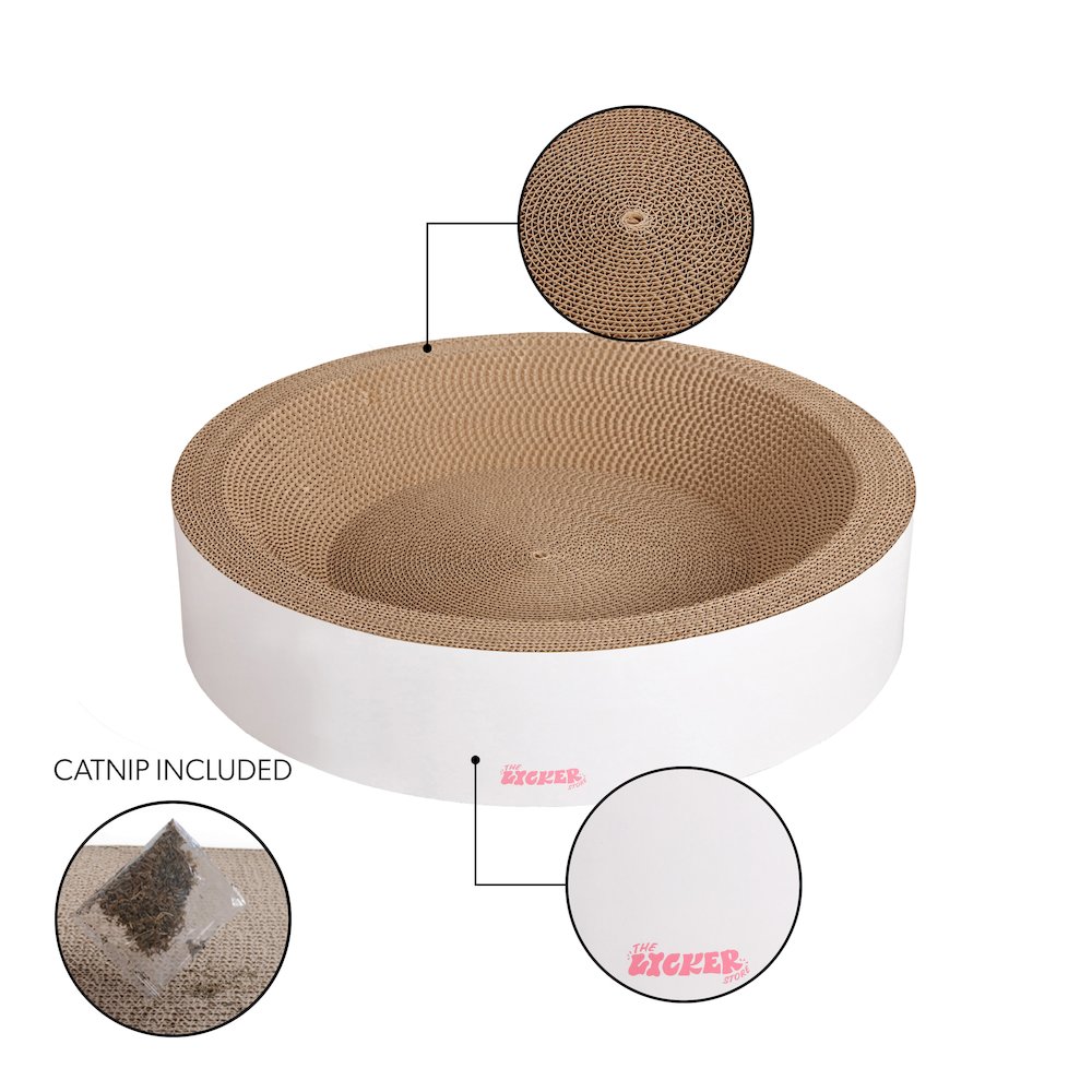 Daisy Modern Cardboard Bowl Cat Scratcher with Catnip, White (Set of 2)
