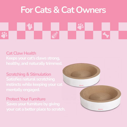 Daisy Modern Cardboard Bowl Cat Scratcher with Catnip, White (Set of 2)