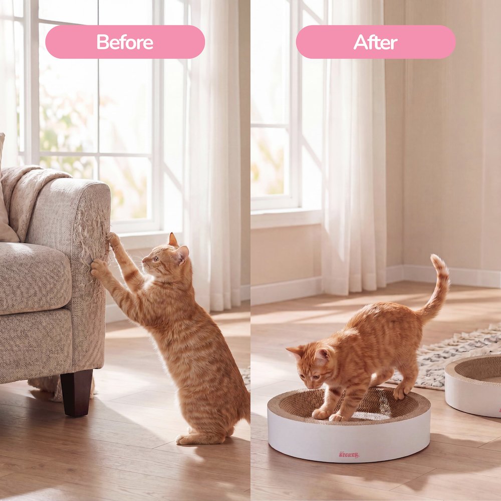 Daisy Modern Cardboard Bowl Cat Scratcher with Catnip, White (Set of 2)