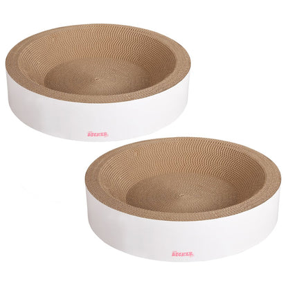 Daisy Modern Cardboard Bowl Cat Scratcher with Catnip, White (Set of 2)