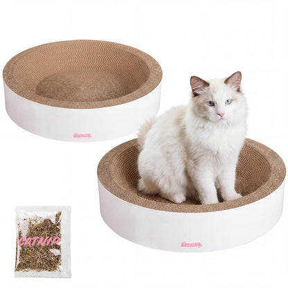 Daisy Modern Cardboard Bowl Cat Scratcher with Catnip, White (Set of 2)