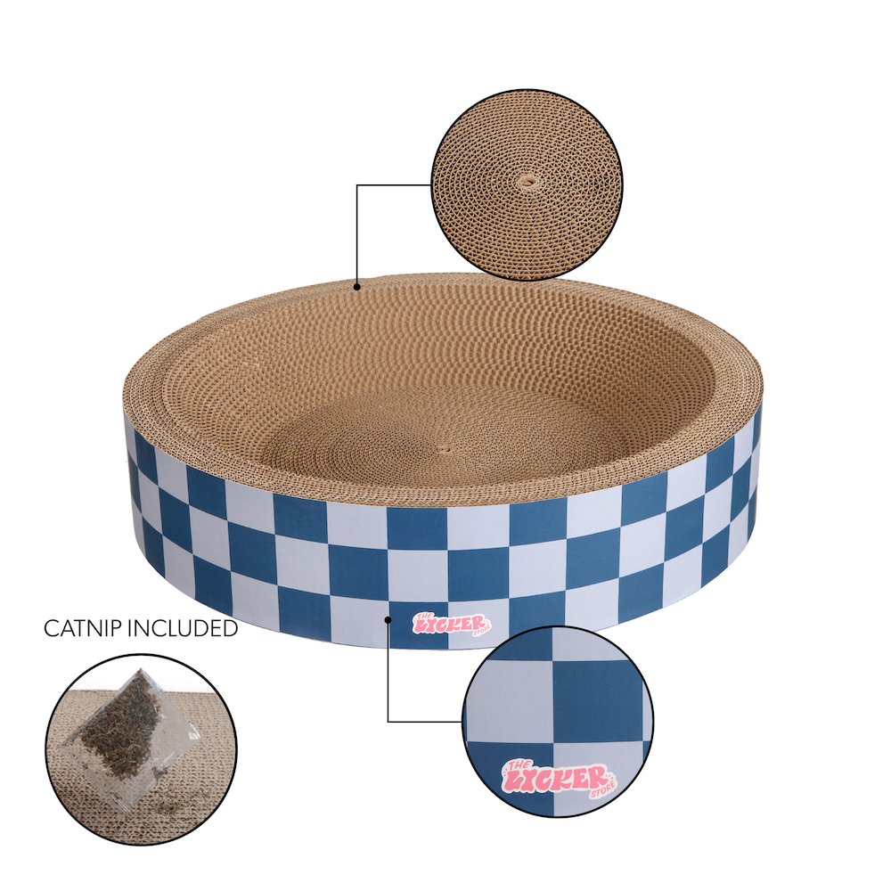 Daisy Modern Cardboard Bowl Cat Scratcher with Catnip, Navy/Blue (Set of 2)