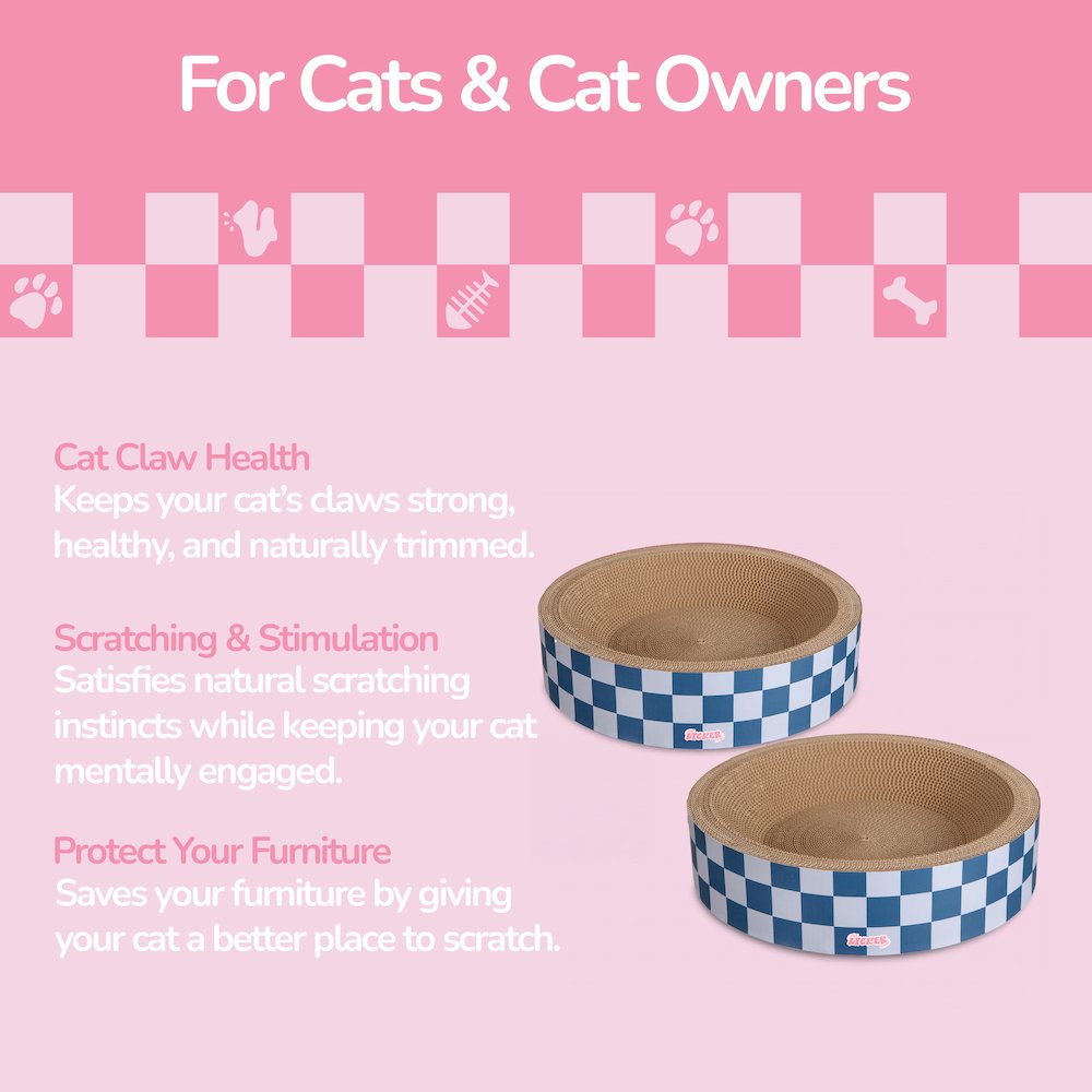 Daisy Modern Cardboard Bowl Cat Scratcher with Catnip, Navy/Blue (Set of 2)