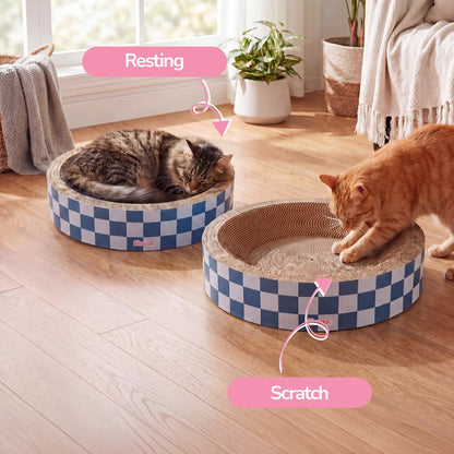 Daisy Modern Cardboard Bowl Cat Scratcher with Catnip, Navy/Blue (Set of 2)