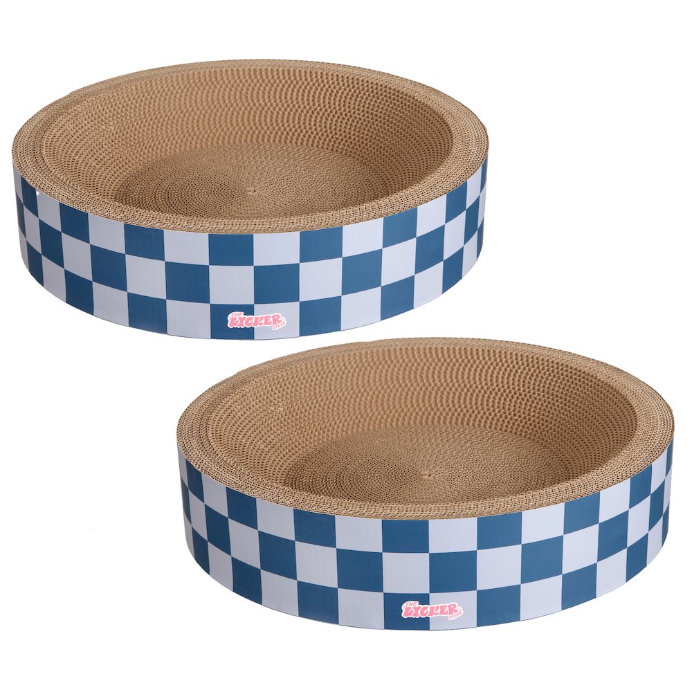 Daisy Modern Cardboard Bowl Cat Scratcher with Catnip, Navy/Blue (Set of 2)