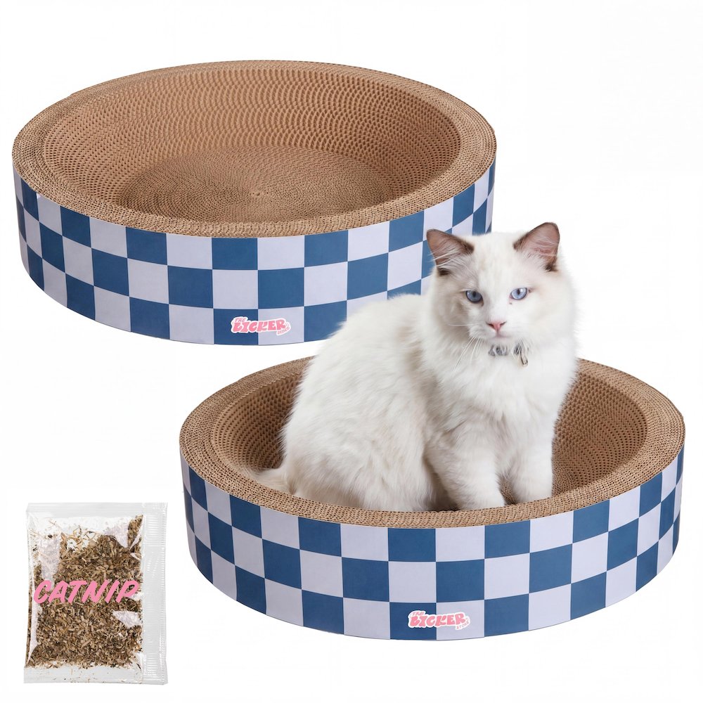 Daisy Modern Cardboard Bowl Cat Scratcher with Catnip, Navy/Blue (Set of 2)
