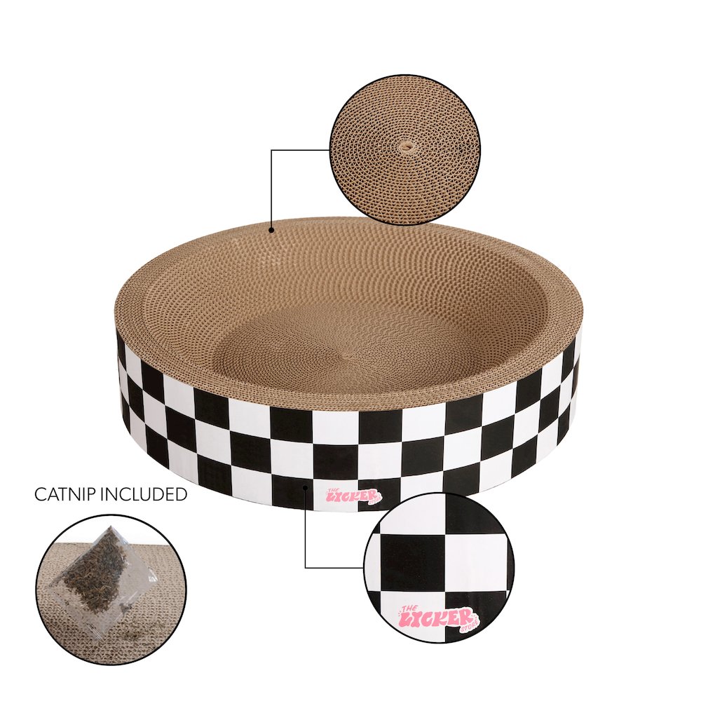 Daisy Modern Cardboard Bowl Cat Scratcher with Catnip, White/Black (Set of 2)