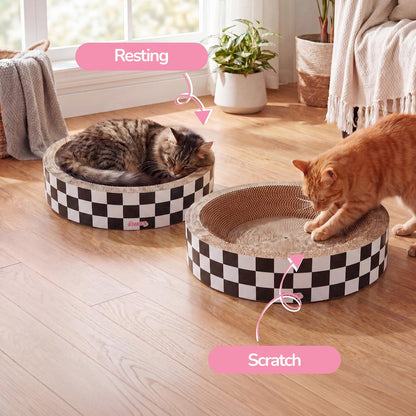 Daisy Modern Cardboard Bowl Cat Scratcher with Catnip, White/Black (Set of 2)