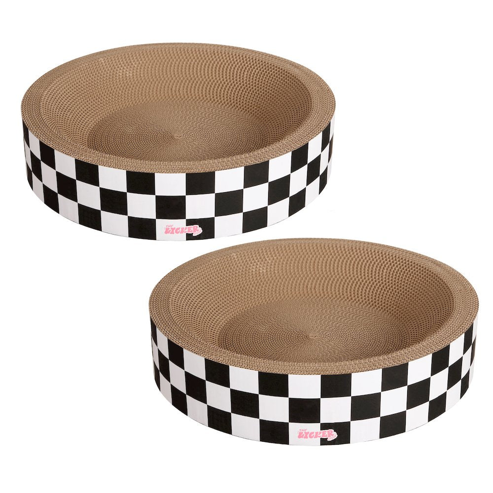Daisy Modern Cardboard Bowl Cat Scratcher with Catnip, White/Black (Set of 2)