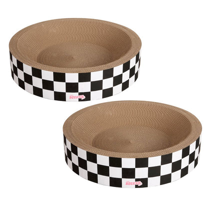 Daisy Modern Cardboard Bowl Cat Scratcher with Catnip, White/Black (Set of 2)