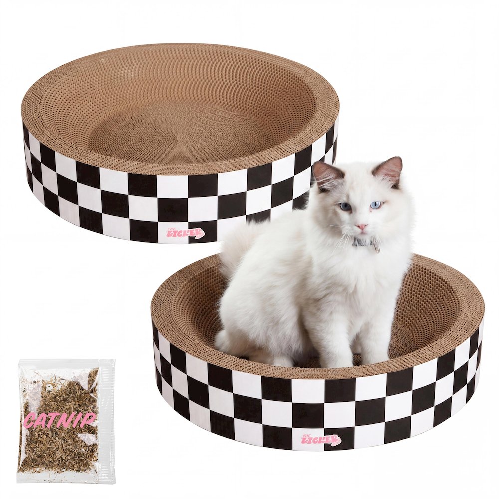 Daisy Modern Cardboard Bowl Cat Scratcher with Catnip, White/Black (Set of 2)