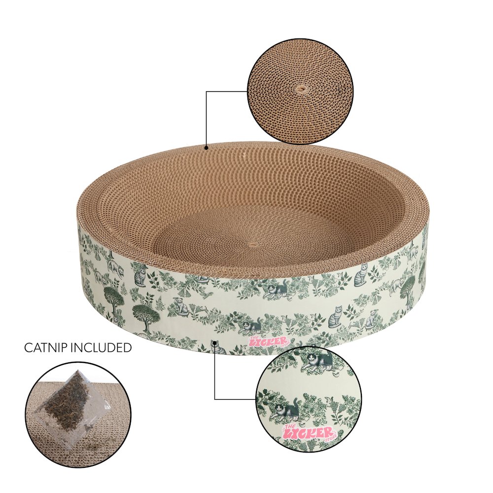 Daisy Modern Cardboard Bowl Cat Scratcher with Catnip, Green (Set of 2)