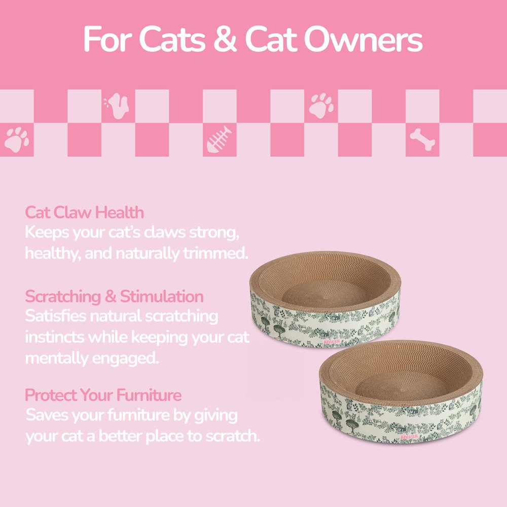 Daisy Modern Cardboard Bowl Cat Scratcher with Catnip, Green (Set of 2)