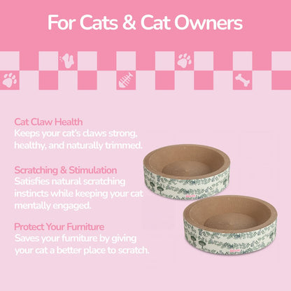 Daisy Modern Cardboard Bowl Cat Scratcher with Catnip, Green (Set of 2)