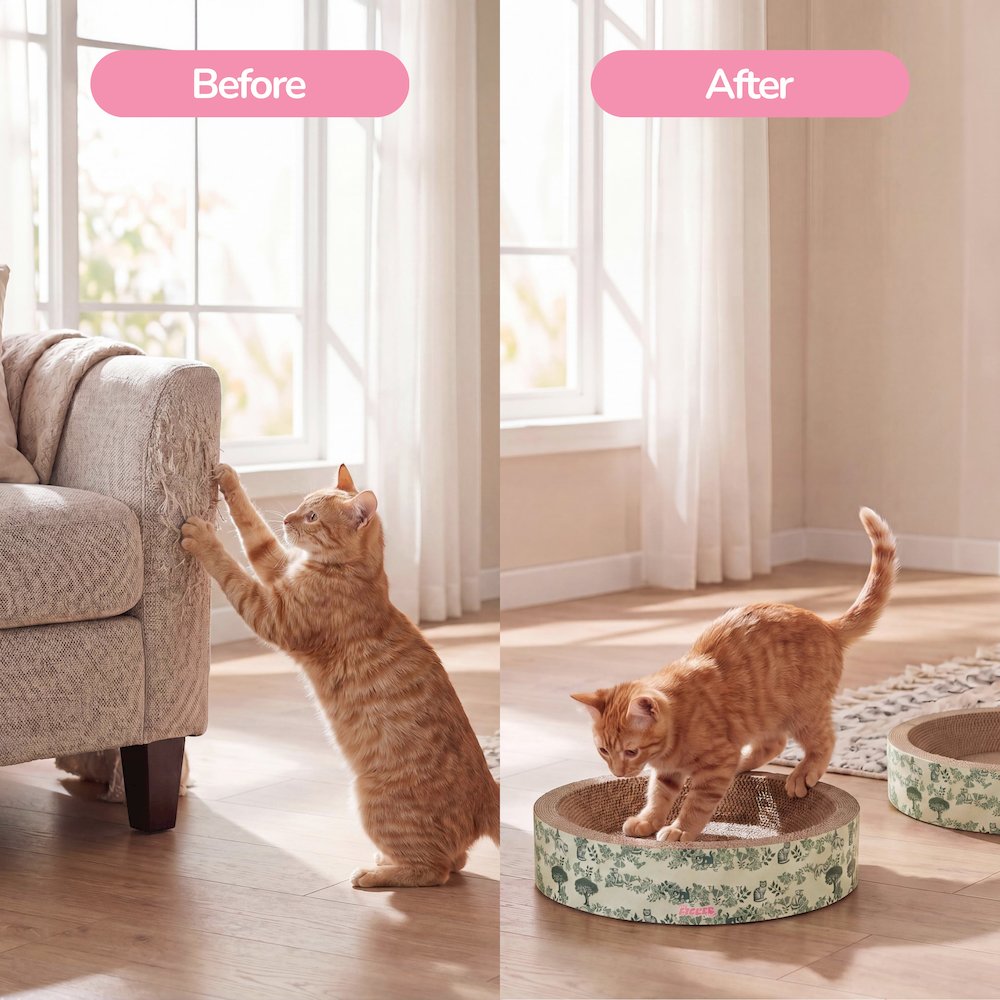 Daisy Modern Cardboard Bowl Cat Scratcher with Catnip, Green (Set of 2)
