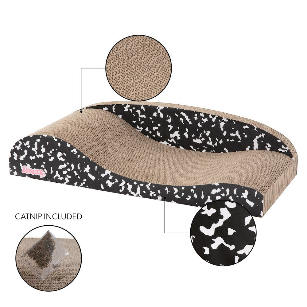 Kokomo Coastal Cardboard Lounge Bed Cat Scratcher with Catnip, Black/White
