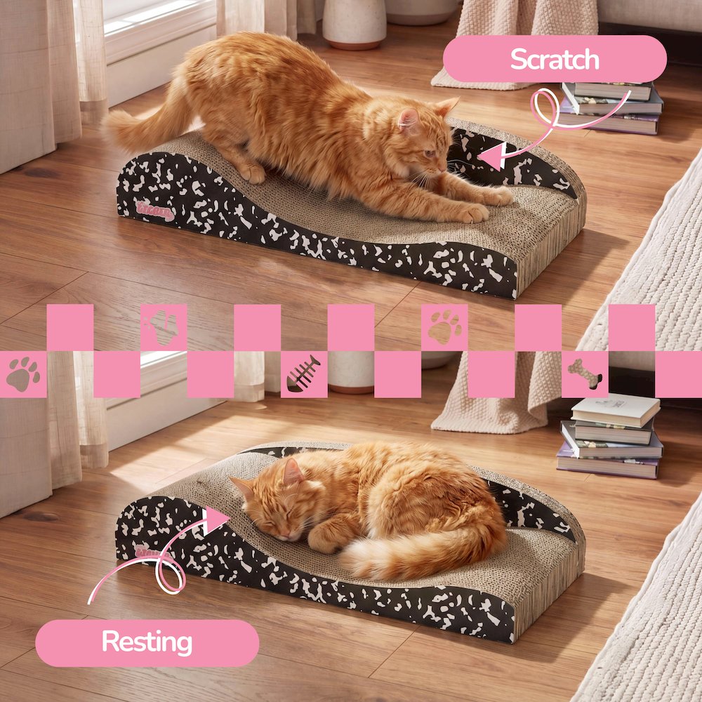 Kokomo Coastal Cardboard Lounge Bed Cat Scratcher with Catnip, Black/White