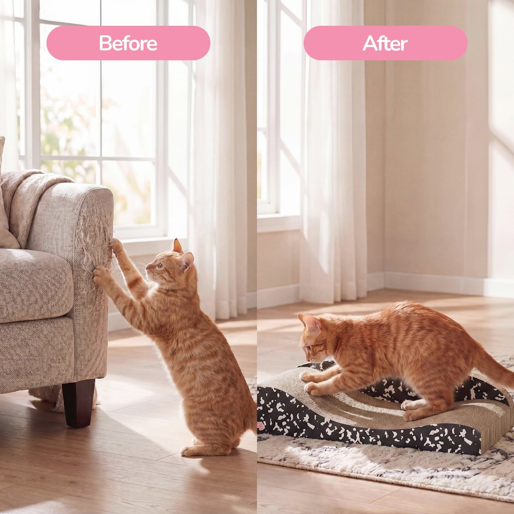 Kokomo Coastal Cardboard Lounge Bed Cat Scratcher with Catnip, Black/White