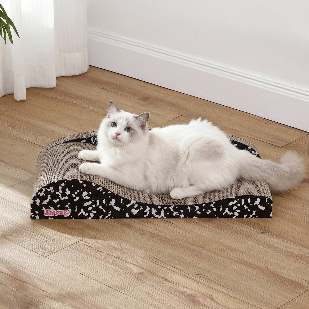 Kokomo Coastal Cardboard Lounge Bed Cat Scratcher with Catnip, Black/White