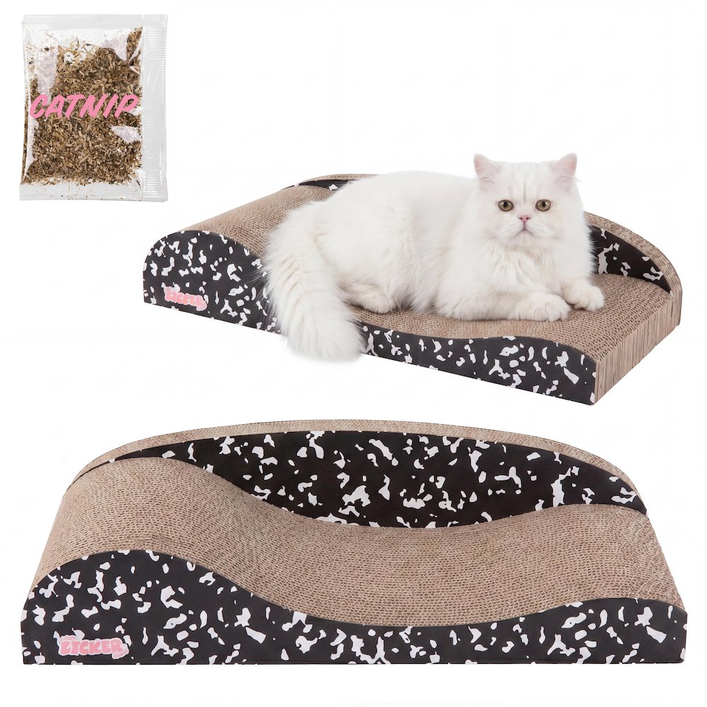 Kokomo Coastal Cardboard Lounge Bed Cat Scratcher with Catnip, Black/White