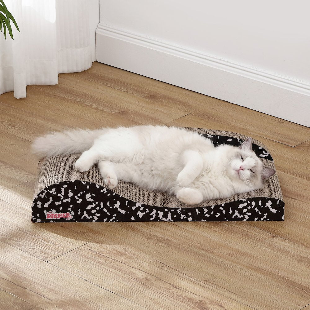 Kokomo Coastal Cardboard Lounge Bed Cat Scratcher with Catnip, Black/White