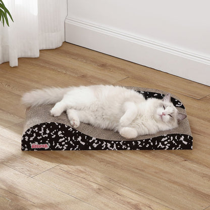 Kokomo Coastal Cardboard Lounge Bed Cat Scratcher with Catnip, Black/White