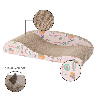 Kokomo Coastal Cardboard Lounge Bed Cat Scratcher with Catnip, Light Pink/Multi