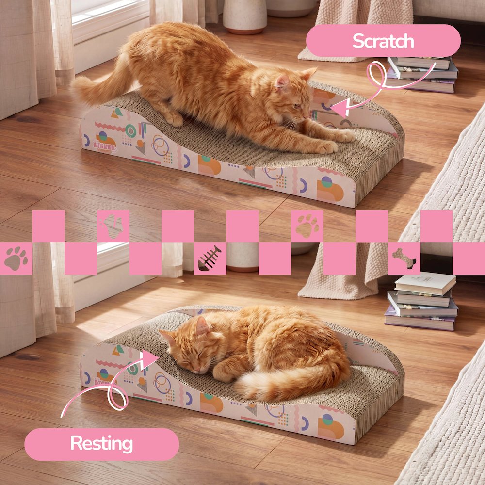 Kokomo Coastal Cardboard Lounge Bed Cat Scratcher with Catnip, Light Pink/Multi