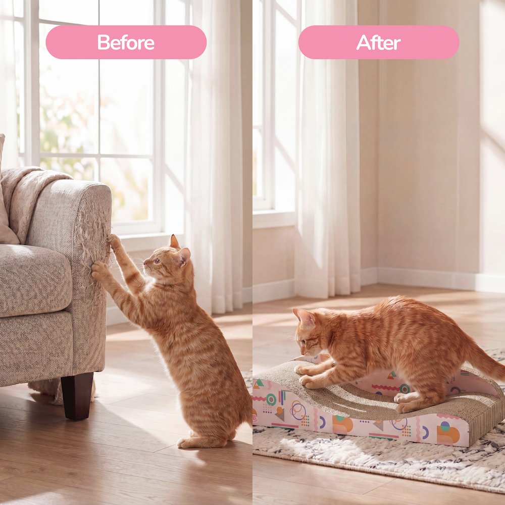 Kokomo Coastal Cardboard Lounge Bed Cat Scratcher with Catnip, Light Pink/Multi