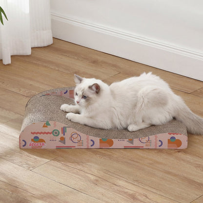 Kokomo Coastal Cardboard Lounge Bed Cat Scratcher with Catnip, Light Pink/Multi