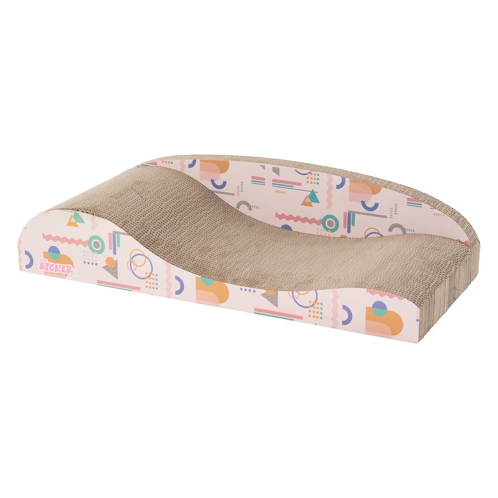 Kokomo Coastal Cardboard Lounge Bed Cat Scratcher with Catnip, Light Pink/Multi