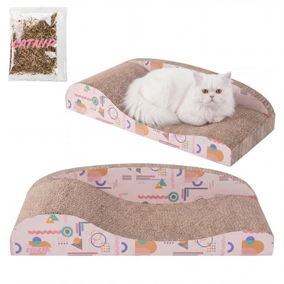 Kokomo Coastal Cardboard Lounge Bed Cat Scratcher with Catnip, Light Pink/Multi