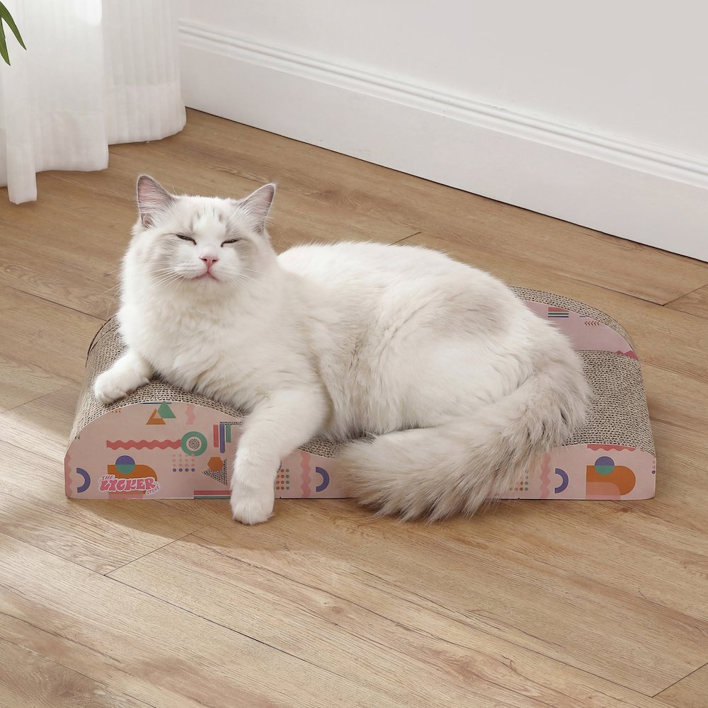 Kokomo Coastal Cardboard Lounge Bed Cat Scratcher with Catnip, Light Pink/Multi