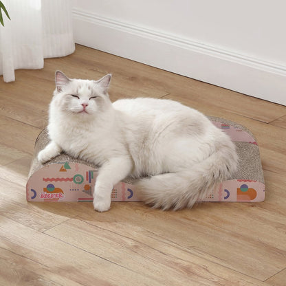 Kokomo Coastal Cardboard Lounge Bed Cat Scratcher with Catnip, Light Pink/Multi