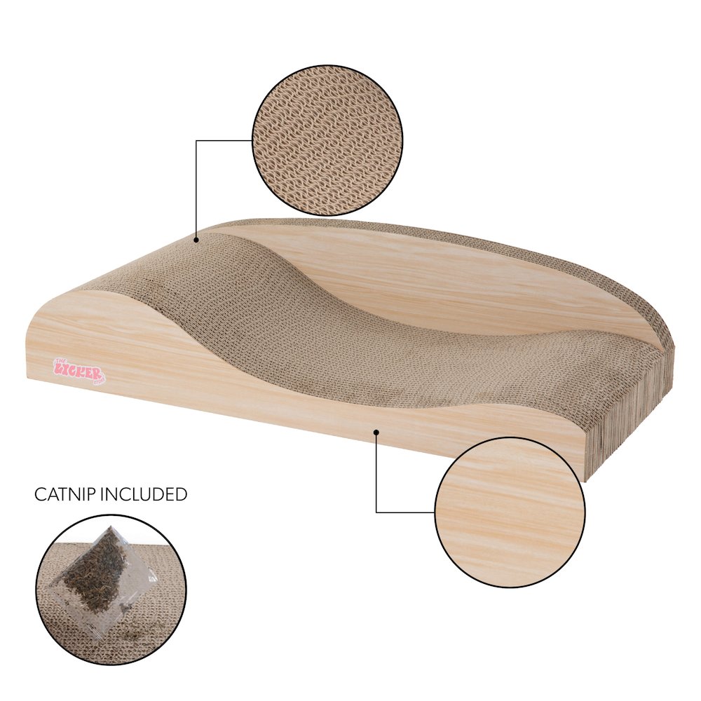 Kokomo Coastal Cardboard Lounge Bed Cat Scratcher with Catnip, Oak Wood Finish
