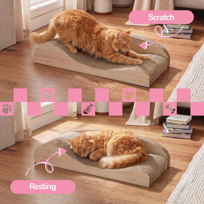 Kokomo Coastal Cardboard Lounge Bed Cat Scratcher with Catnip, Oak Wood Finish