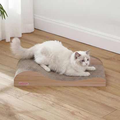 Kokomo Coastal Cardboard Lounge Bed Cat Scratcher with Catnip, Oak Wood Finish